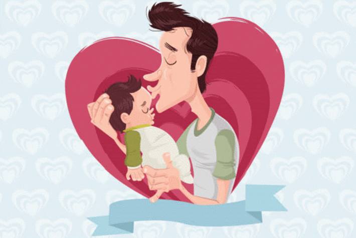 carte fete des peres humoristique montrant un papa embrassant son petit
